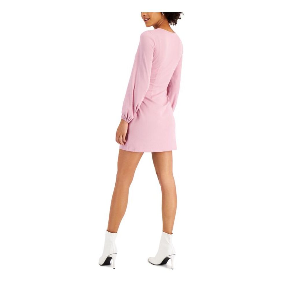 BAR III Womens Pink Tie Elastic Cuffs Long Sleeve Short Party Sheath Dress XS - Picture 2 of 4